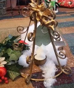 Christmas tree gold medal tea cup candle holder